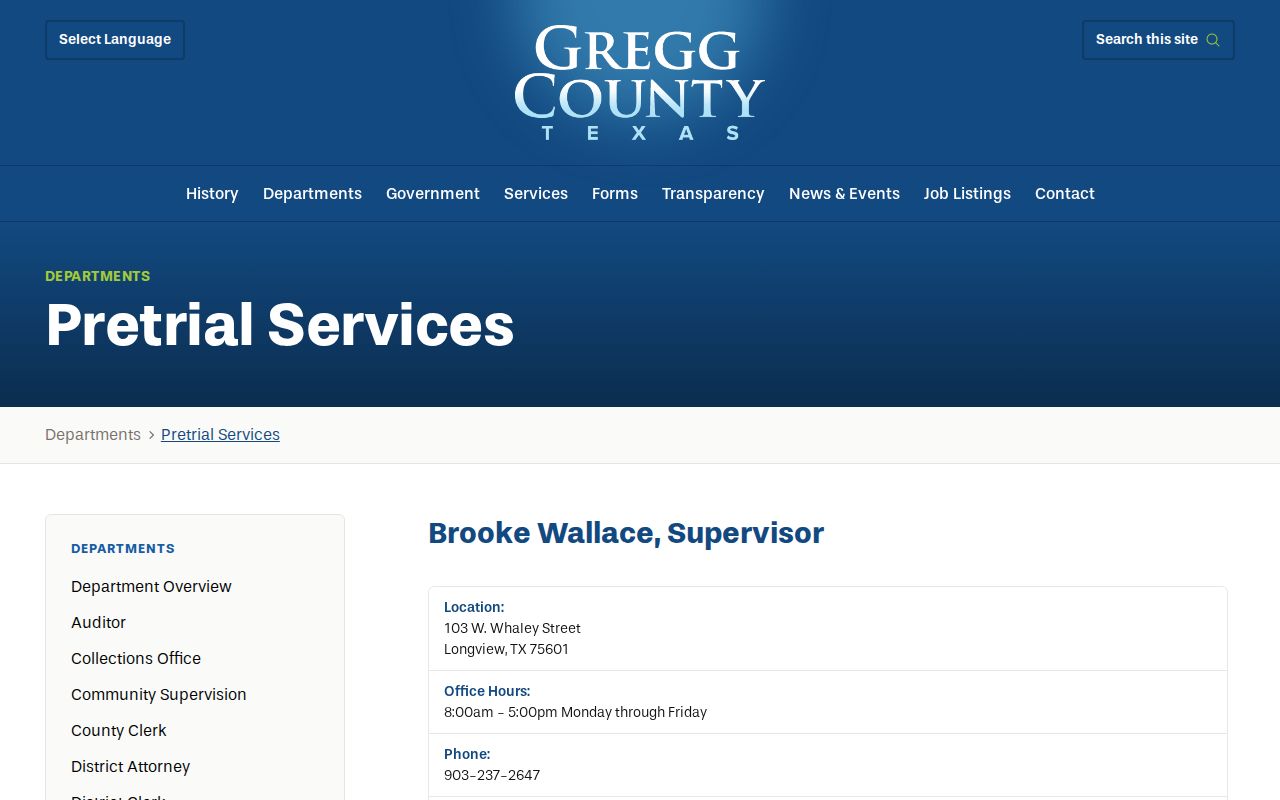 Gregg County Pretrial Services for released inmate bond confirmation