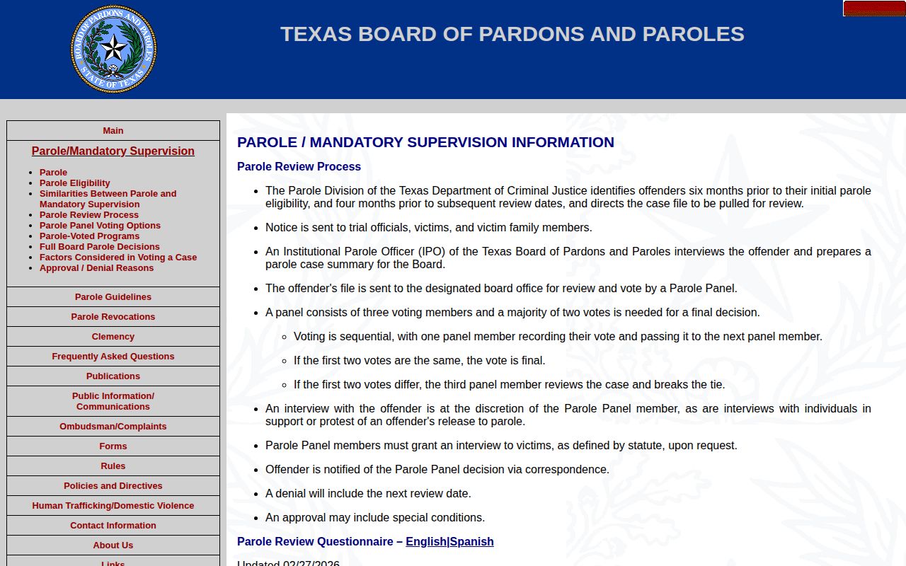 Gregg County parole review process on the Texas BPP website