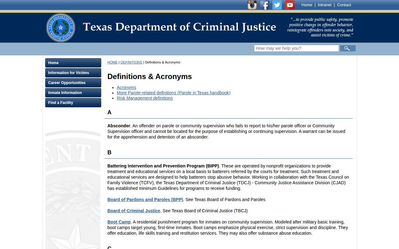 TDCJ definitions used for Gregg County inmate release dates